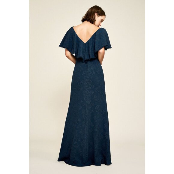 Tadashi Shoji Gown Dress 8 Size Kayla Ruffle Neckline Jacquard Textured … - Picture 2 of 10